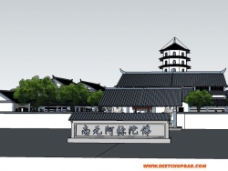 中式古典建筑，寺庙建筑，塔大雄宝殿游廊等，整体模型...
