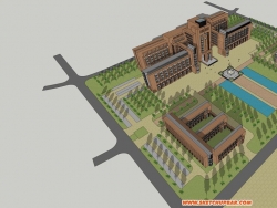 学校SU模型下载 精细红砖立面教学楼建筑设计