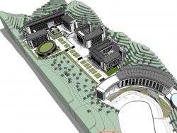高校大学SU模型下载 山地学校教学楼建筑设计