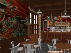 咖啡馆酒吧SU模型下载-美式复古风室内设计
