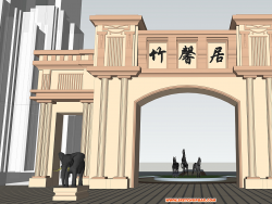 一个欧式小区大门  有大象和马的雕塑