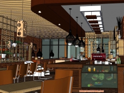咖啡厅餐厅SU模型下载-复古美式风格室内设计