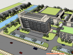 办公楼厂区规划及单体建筑SU模型
