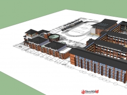 小学+幼儿园SU模型下载 学校教学楼建筑设计