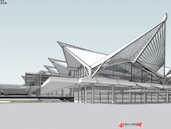 高铁站火车站客运中心SU模型下载-杭州东站建筑规划设计