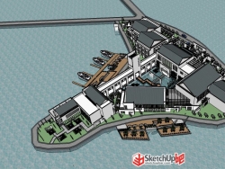 新中式会所酒店建筑群模型