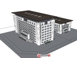 汉风元素新中式办公建筑SU模型分享