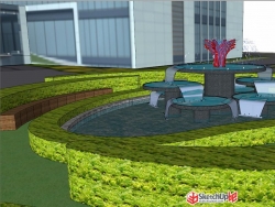 厂房前面的花坛水池模型
