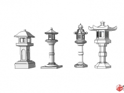 古典园林用的比较多的石灯（20个模型）