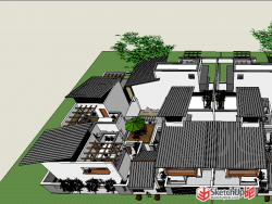 中式合院别墅su模型