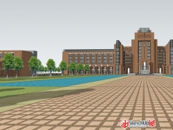 南开大学主教学楼SU模型 古典民国风教学楼建筑方案