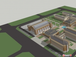 欧式学校教学楼建筑方案SU模型下载