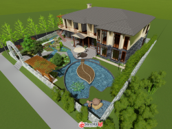 SU精品模型：乡村民宿之建筑及庭院景观设计模型