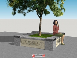 中式方形树池坐凳