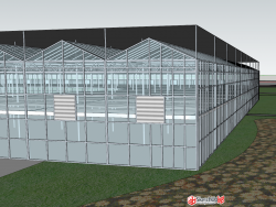 玻璃温室大棚模型，精细构建，现代农业模型