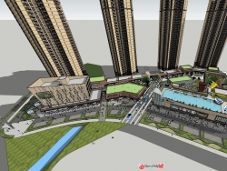 万科里住宅前综合商业广场精细模型带景观小品设计