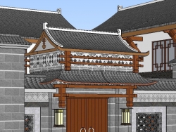 中式四合院传统民居民宿建筑SU模型