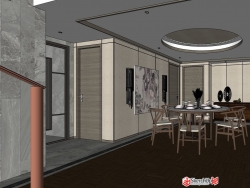 现代中式住宅别墅SU模型下载-家装大户型室内设计