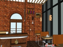 咖啡厅奶茶店SU模型下载-餐厅室内设计