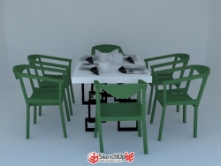 餐桌模型和渲染效果