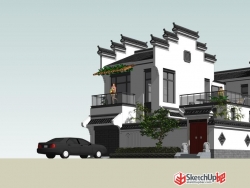 新中式徽派风格别墅建筑SU模型