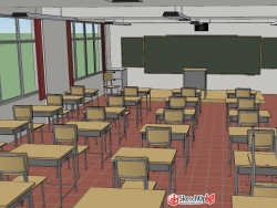 日式校园模型下载（教室加走廊）