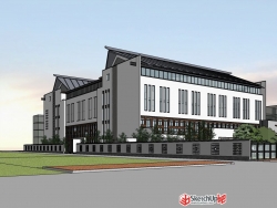 中式学校SU模型下载 教学楼建筑设计校园规划