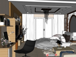 分享一个模型超超超精致的现代中式卧室模型~~~