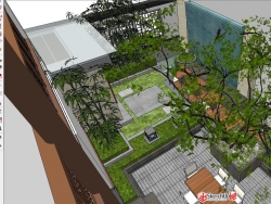 新中式休闲会所的室内外方案SU设计模型