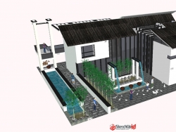 新中式七月园会所建筑SU设计模型