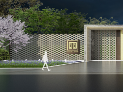 大门入口镂空新中式景墙