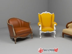 三个中式沙发模型