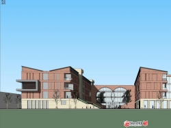 中学校园SU模型 红砖风格安置区初中校区建筑规划