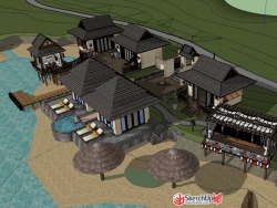 东南亚风格度假别墅酒楼模型