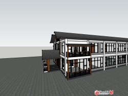 新中式仿古商业建筑模型