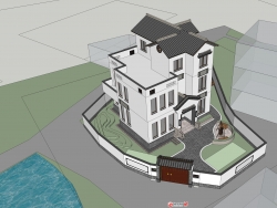 新中式别墅设计模型 建筑
