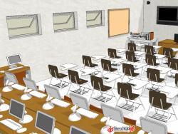 室内教室模型带课桌