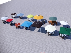 室外木座椅、太阳伞、遮阳伞模型合集