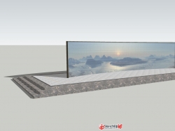 新中式山水景墙模型
