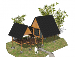 小木屋SU模型-创意别墅住宅