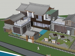 中式风格别墅建筑景观规划设计su模型下载