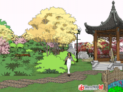 中式凉亭公园规划景观设计SU模型下载