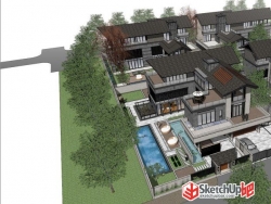 新中式风格别墅建筑规划设计SU模型下载