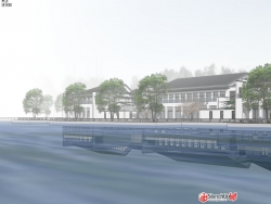 中式湖畔别墅景观建筑设计SU模型下载