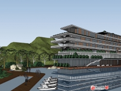湖边会所建筑规划设计方案SU模型下载