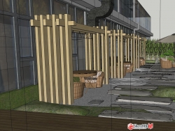 日式料理店庭院景观SU模型