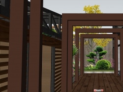 屋顶花园传统四合院形式的文化长廊SU模型下载