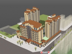 西班牙风格住宅小区建筑设计SU模型下载