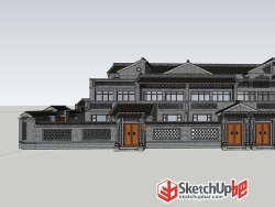中式四合院院落建筑设计SU模型下载