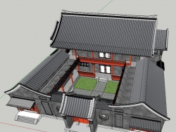 古典中式四合院建筑设计SU模型下载